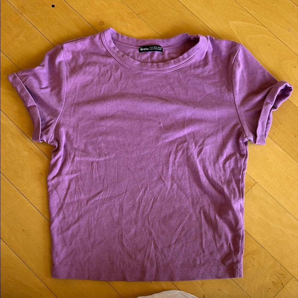 Bershka Purple Fitted Short Sleeve T-Shirt